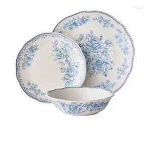 The Pioneer Woman Agatha 12 Piece Set Blue Stoneware Dinnerware Microwave Safe